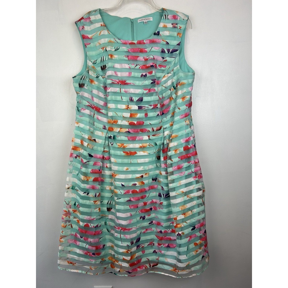 Dress Woman 14 Floral Stripe Teal Romantic Fairy Sleeveless Wedding Office Event